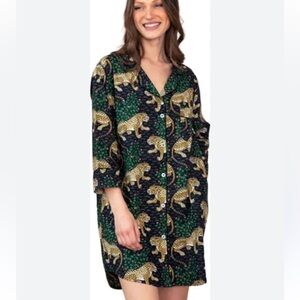Printfresh Leopard Sleep Shirt Button Down XS 100% Organic Cotton Bagheera
